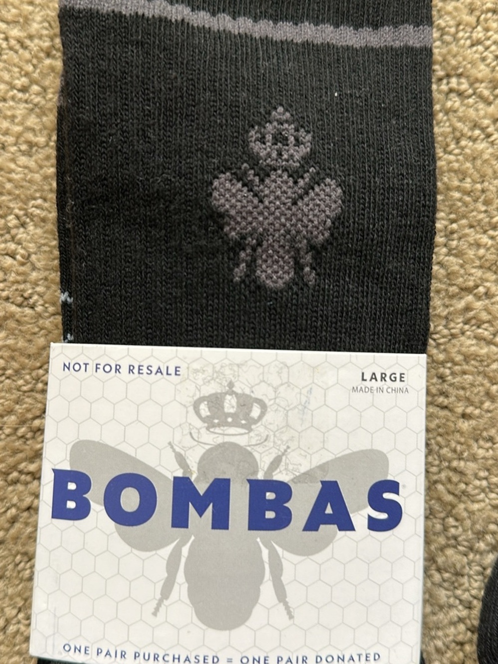 Bombas Black Crew Socks with Gray Stripe Accents - Pack of 3 - Picture 3 of 4